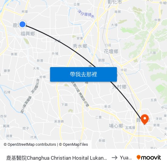 鹿基醫院Changhua Christian Hosital Lukang Branch to Yuanlin map