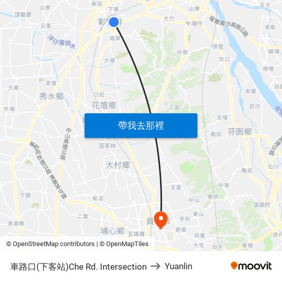 車路口(下客站)Che Rd. Intersection to Yuanlin map