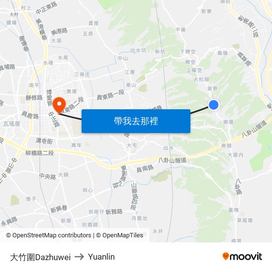 大竹圍Dazhuwei to Yuanlin map