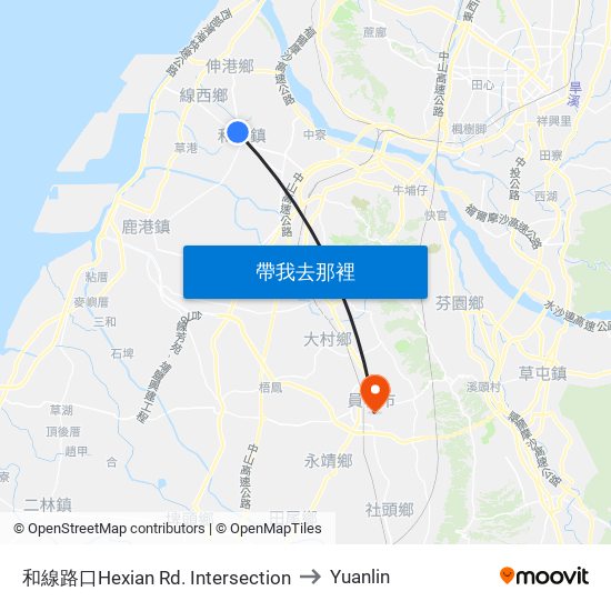 和線路口Hexian Rd. Intersection to Yuanlin map