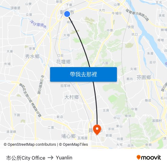 市公所City Office to Yuanlin map