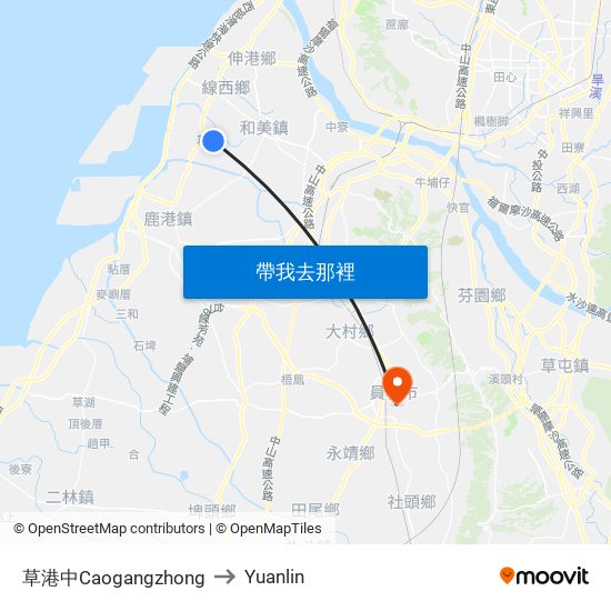 草港中Caogangzhong to Yuanlin map