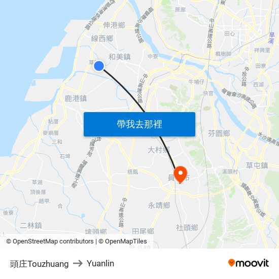 頭庄Touzhuang to Yuanlin map