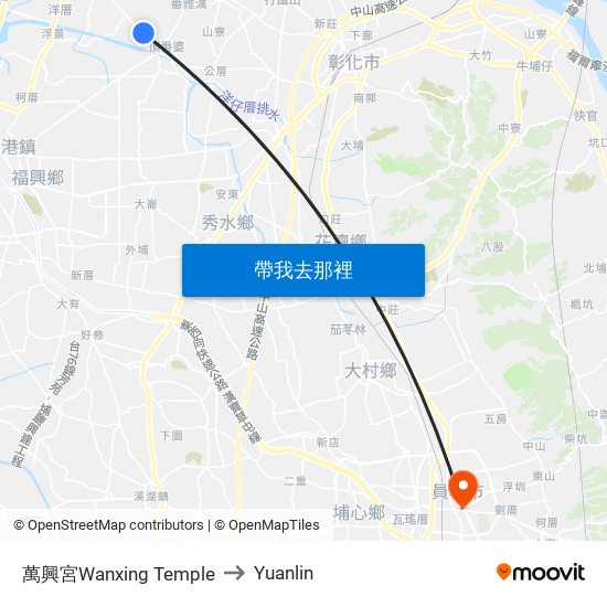 萬興宮Wanxing Temple to Yuanlin map