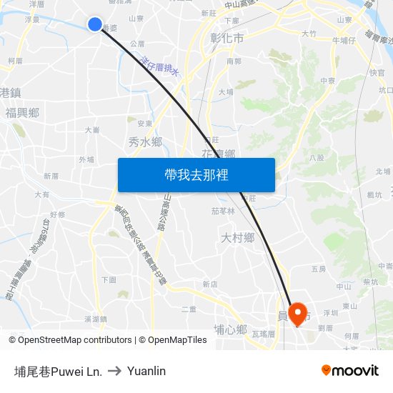 埔尾巷Puwei Ln. to Yuanlin map