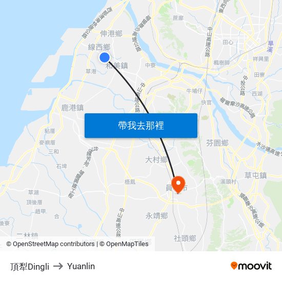 頂犁Dingli to Yuanlin map