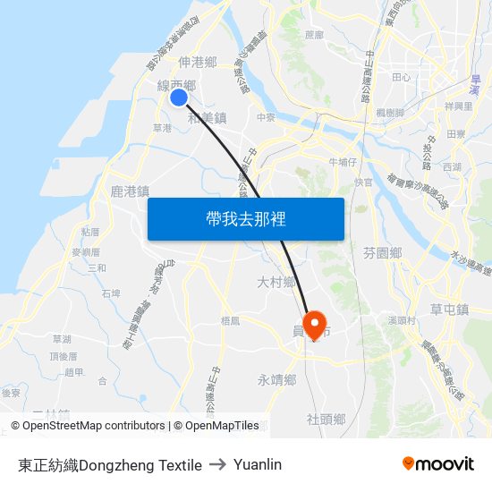 東正紡織Dongzheng Textile to Yuanlin map