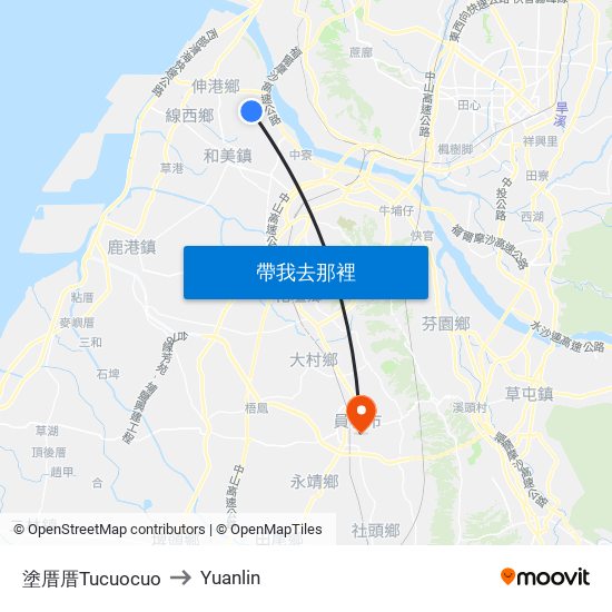 塗厝厝Tucuocuo to Yuanlin map