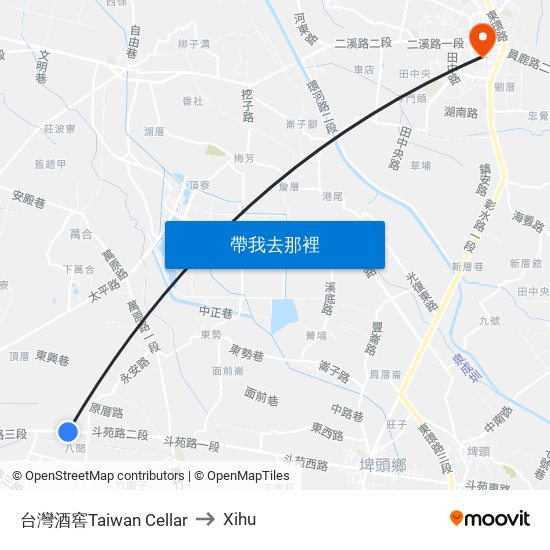 台灣酒窖Taiwan Cellar to Xihu map