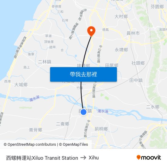 西螺轉運站Xiluo Transit Station to Xihu map