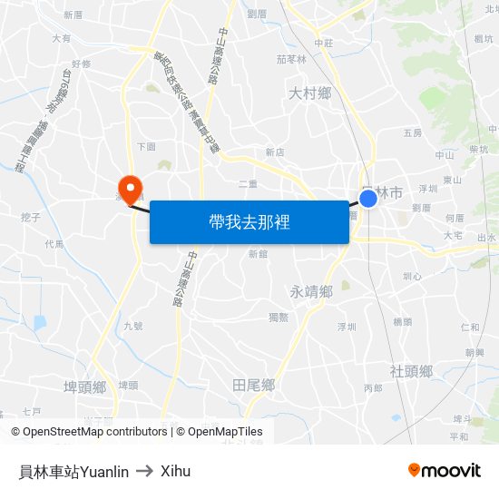 員林車站Yuanlin to Xihu map