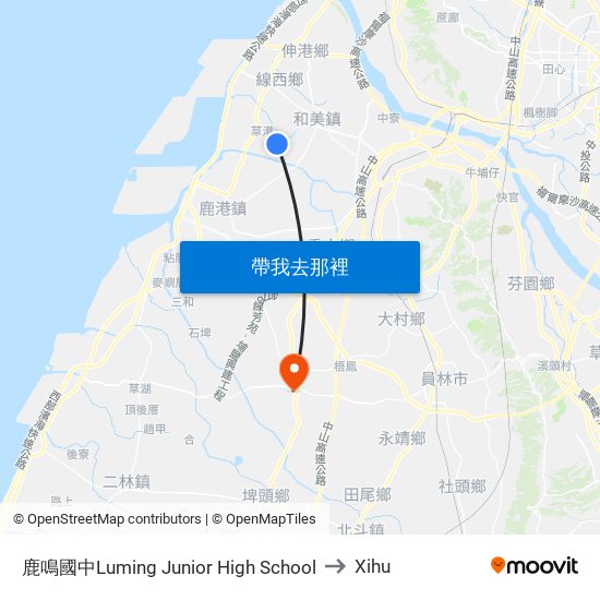 鹿鳴國中Luming Junior High School to Xihu map