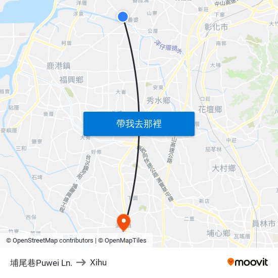 埔尾巷Puwei Ln. to Xihu map