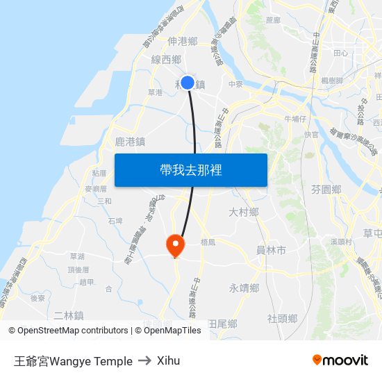 王爺宮Wangye Temple to Xihu map