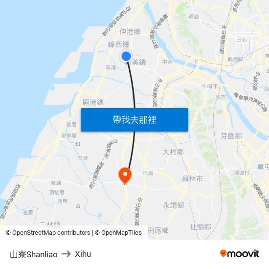 山寮Shanliao to Xihu map