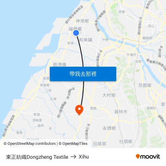 東正紡織Dongzheng Textile to Xihu map