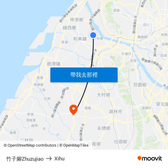 竹子腳Zhuzujiao to Xihu map