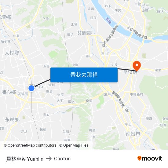 員林車站Yuanlin to Caotun map