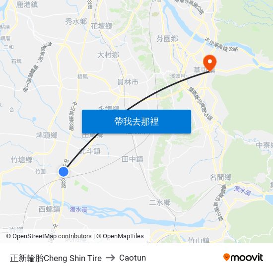 正新輪胎Cheng Shin Tire to Caotun map