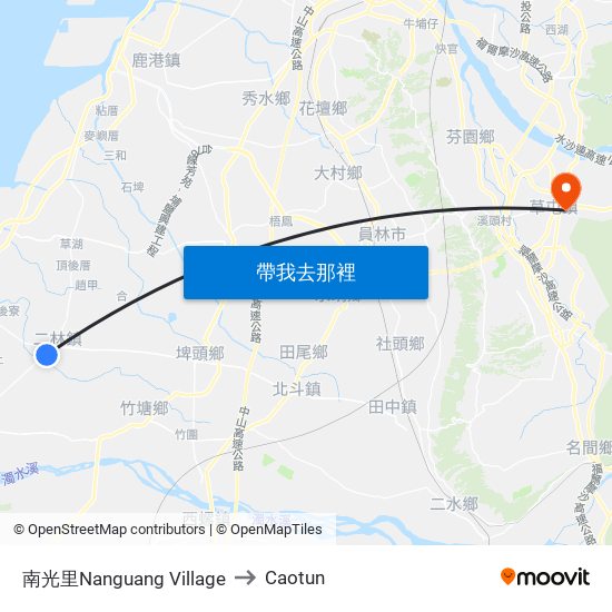 南光里Nanguang Village to Caotun map