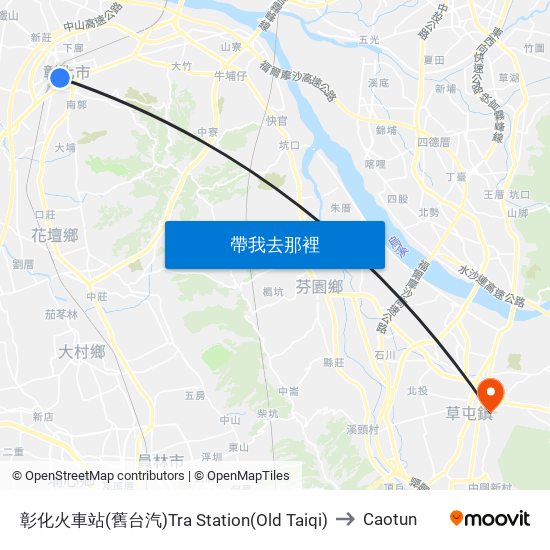 彰化火車站(舊台汽)Tra Station(Old Taiqi) to Caotun map