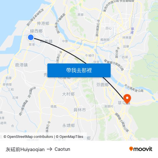 灰磘前Huiyaoqian to Caotun map