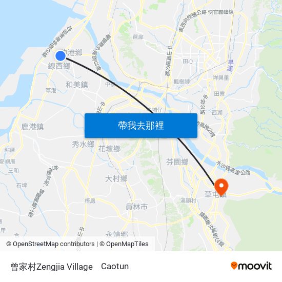 曾家村Zengjia Village to Caotun map