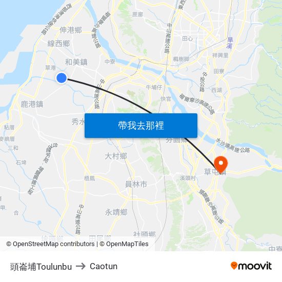 頭崙埔Toulunbu to Caotun map