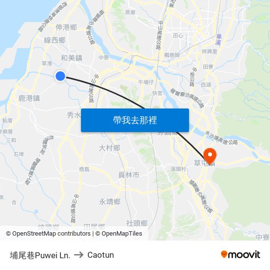 埔尾巷Puwei Ln. to Caotun map