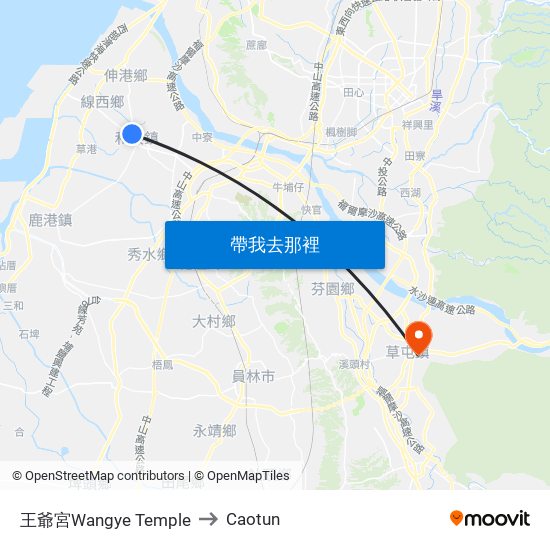 王爺宮Wangye Temple to Caotun map