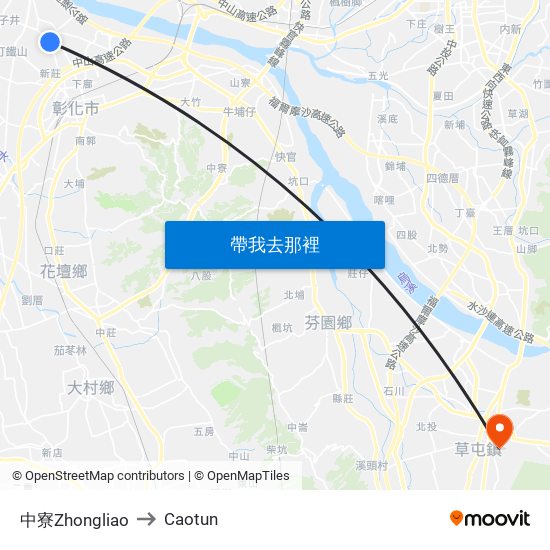 中寮Zhongliao to Caotun map