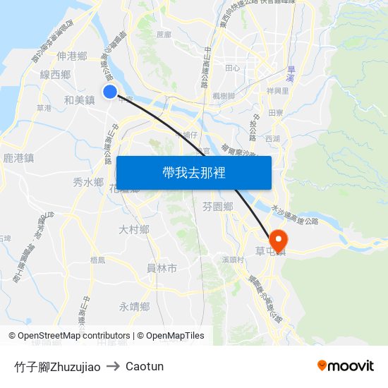 竹子腳Zhuzujiao to Caotun map