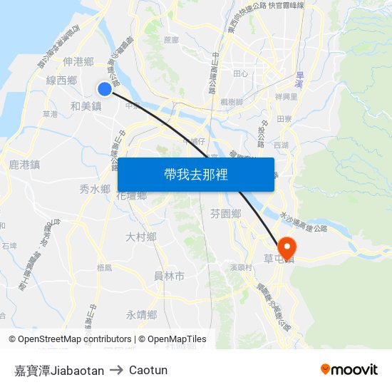 嘉寶潭Jiabaotan to Caotun map