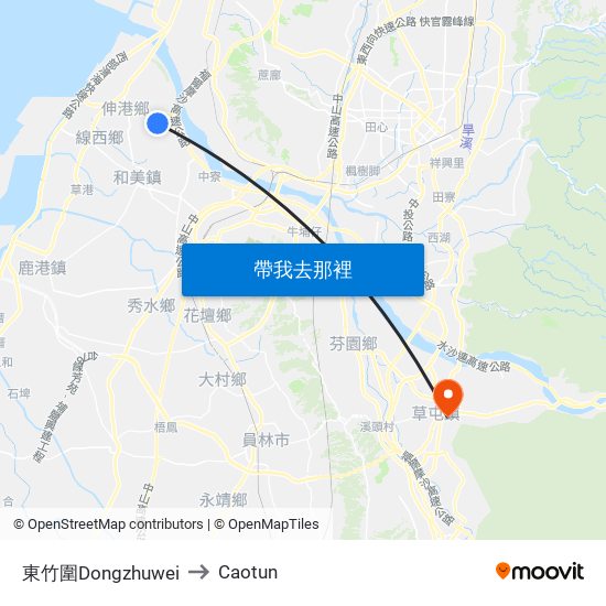 東竹圍Dongzhuwei to Caotun map