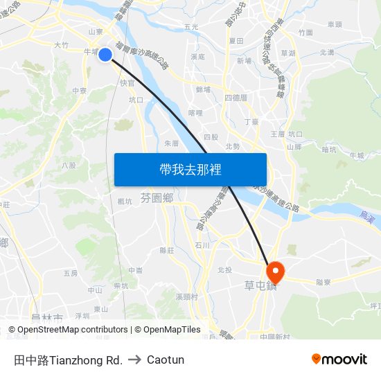 田中路Tianzhong Rd. to Caotun map