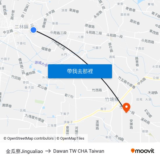 金瓜寮Jingualiao to Dawan TW CHA Taiwan map