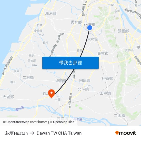 花壇Huatan to Dawan TW CHA Taiwan map