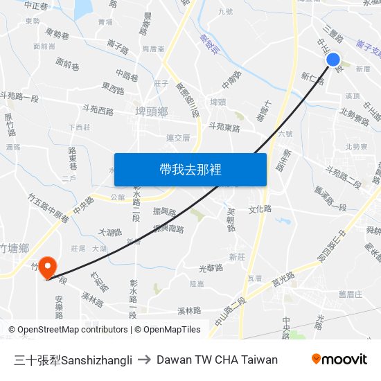 三十張犁Sanshizhangli to Dawan TW CHA Taiwan map