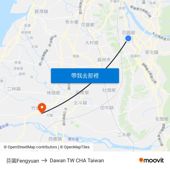 芬園Fengyuan to Dawan TW CHA Taiwan map