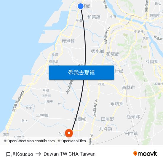 口厝Koucuo to Dawan TW CHA Taiwan map