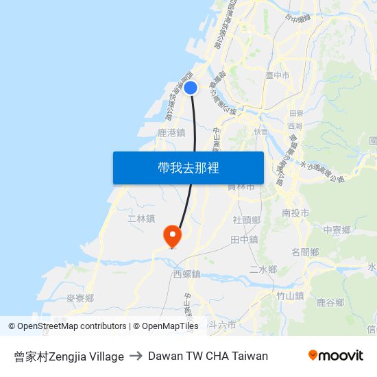 曾家村Zengjia Village to Dawan TW CHA Taiwan map