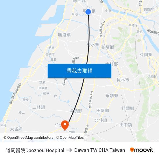 道周醫院Daozhou Hospital to Dawan TW CHA Taiwan map