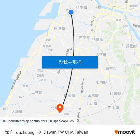 頭庄Touzhuang to Dawan TW CHA Taiwan map