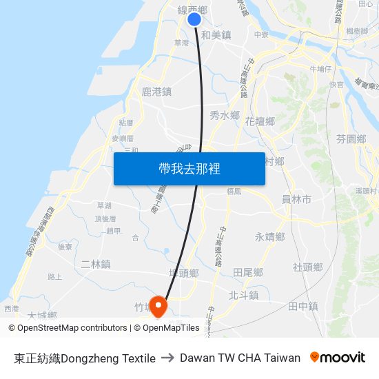 東正紡織Dongzheng Textile to Dawan TW CHA Taiwan map