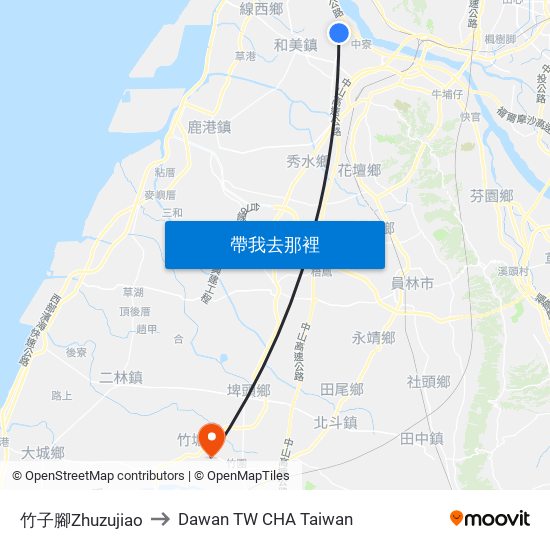 竹子腳Zhuzujiao to Dawan TW CHA Taiwan map