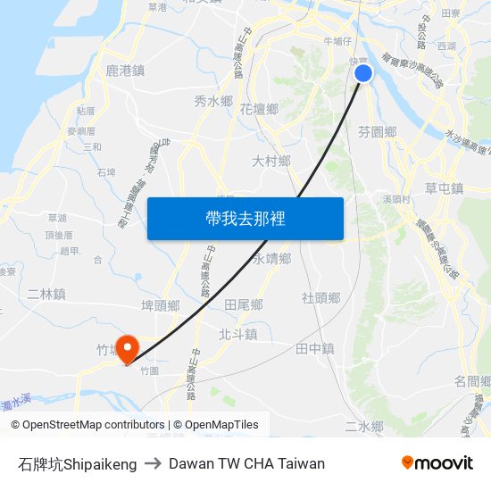 石牌坑Shipaikeng to Dawan TW CHA Taiwan map