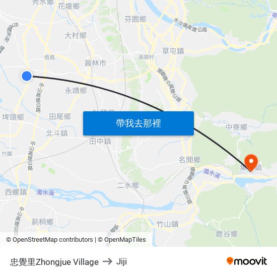 忠覺里Zhongjue Village to Jiji map