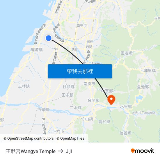 王爺宮Wangye Temple to Jiji map