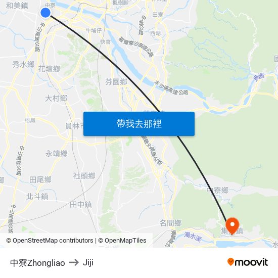 中寮Zhongliao to Jiji map