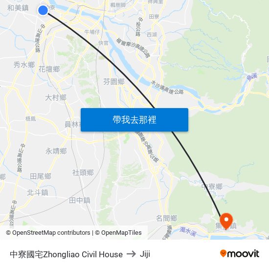 中寮國宅Zhongliao Civil House to Jiji map